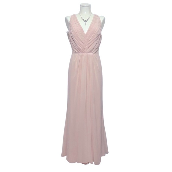 MONIQUE LHUILLIER blush pink chiffon and sheer lace sleeveless formal gown 10 - Picture 10 of 10